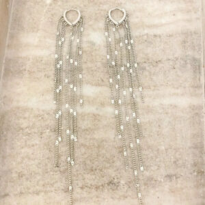 925 Sterling Silver Long Tassel Earrings Sequin Earrings Dangle Drop Earrings